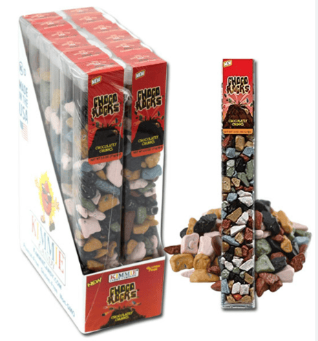 US - KIMMIE CHOCO ROCKS TUBE - CRUNCHY CANDY COATING CHOCO CHUNKS 2.5OZ (73g) X 12 UNITS