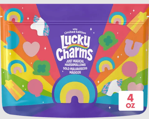 SINGLE - Lucky Charms Just Magical Cereal Marshmallows - Limited Edition 4 OZ (113g) x 1 Pouch