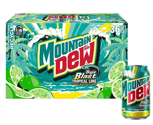 Beverage - Mountain Dew - Baja Blast 12 fl oz (354.88ml) x 36 Cans (Buyer is responsible if drinks may leak during shipping and weather)