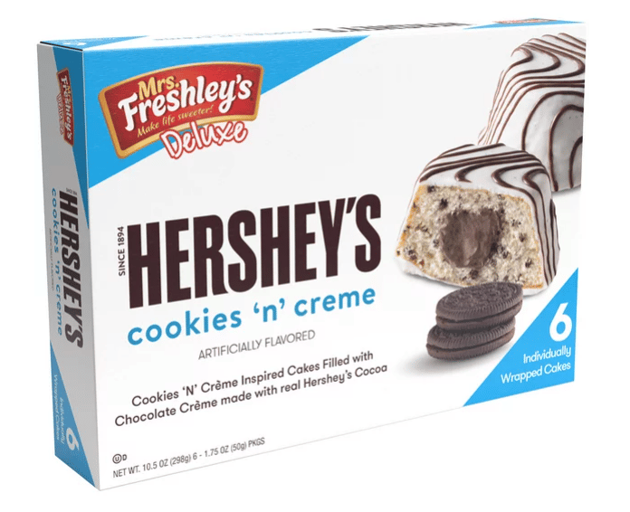 SINGLE - Mrs Freshley - Hershey Cookies n Creme Cakes 10.5 Oz (298g) 6 cakes x 1 Unit