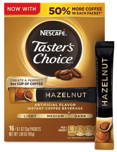 US - Coffee - Nescafe - Hazelnut Instant Coffee, 16pk 1.69oz (48g) x 1 Box