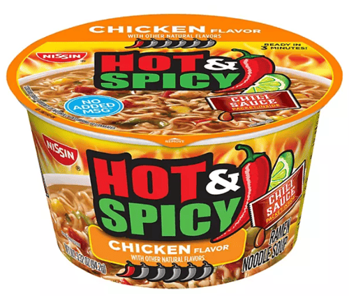 Us - Noodle Bowl - NISSIN Hot & Spicy - Chicken Flavor with Soup Booster 3.32oz (94.2g) x 12 units