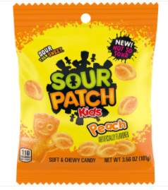 (S1-11)  Sour Patch Kids - Peach Peg Bag 3.56oz (101g) x 12 Units