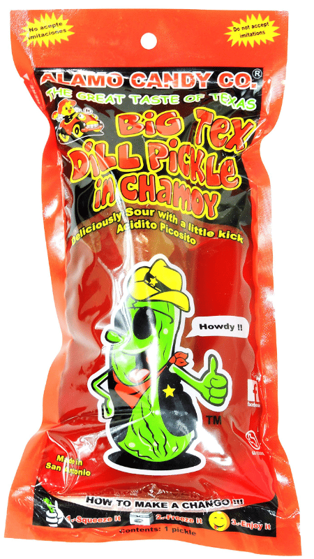 ALAMO CANDY BIG TEX DILL PICKLE - CHAMOY x 12 units (Buyer is responsible if Pickle Juice may leak during shipping)