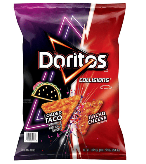 SINGLE - CHIPS - Doritos Collisions - Loaded Taco and Nacho Cheese 18.375oz (520.9g) x 1 Bag  (chips bags may be deflated during shipping)