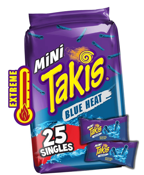 Chips - Takis - Blue Heat - MINI 1.23oz (35g) x 25 units. (chips bags may be deflated during shipping)