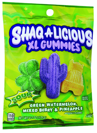 SHAQ-A-LICIOUS Sour Gummies (Pineapple, Mixed Berry and Green Watermelon) 6.2oz (175g) x 12 Units