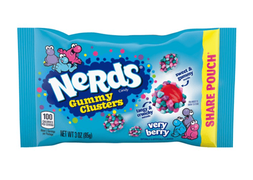 Us - Wonka Nerds Gummy Clusters - Very Berry - SHARE POUCH 3 oz x 12 units