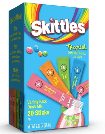US - Drink Mix - Singles to Go - Skittles Tropical Assorted 20-Sticks 2.02oz (57g) x 6 units