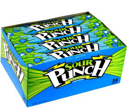 US - Sour Punch Straws - Blue Raspberry standard size x 2oz (57g) x 24 units