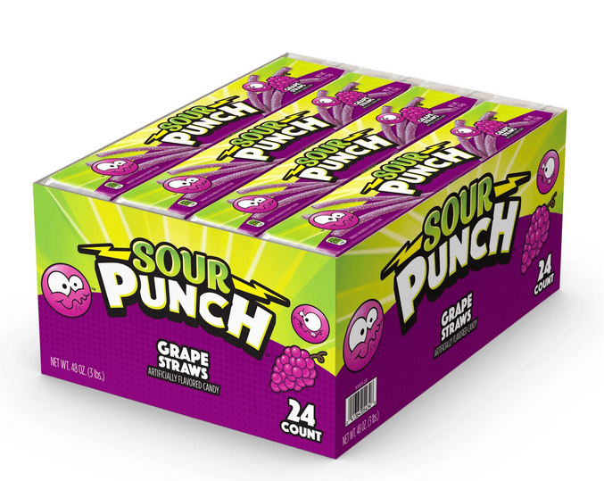 (S1-09) Sour Punch Straws - Grape standard size x 2oz (57g) x 24 units