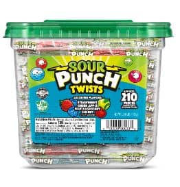 US - Tub - Sour Punch Twists 4 Flavors - 2.59lb Jar (210 Pieces)