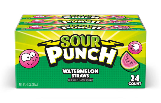 (S1-09) Sour Punch Straws - Watermelon standard size - 2oz (57g) x 24 units