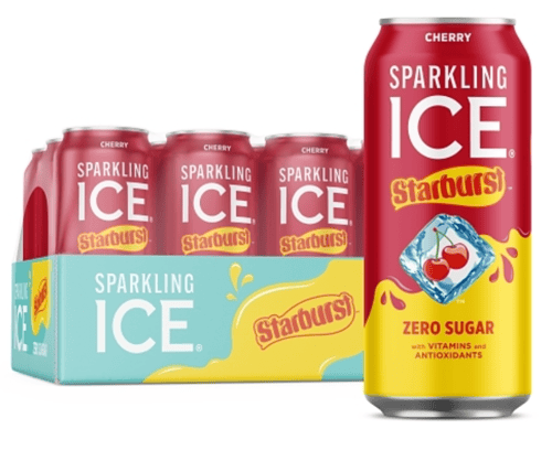 Us - Beverage - Sparkling Ice - Starburst - Cherry ZERO SUGAR 16 fl oz (473.17ml) x 12 Cans (Buyer is responsible if drinks may leak during shipping and weather)