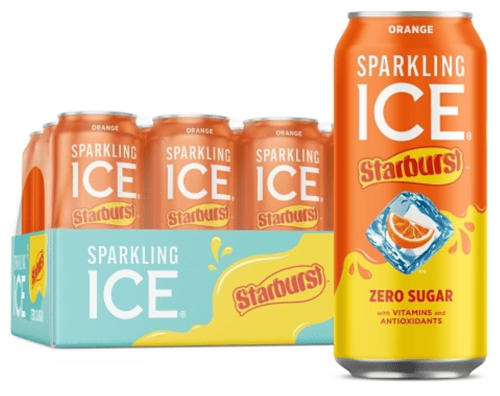 Us - Beverage - Sparkling Ice - Starburst - Orange ZERO SUGAR 16 fl oz (473.17ml) x 12 Cans (Buyer is responsible if drinks may leak during shipping and weather)