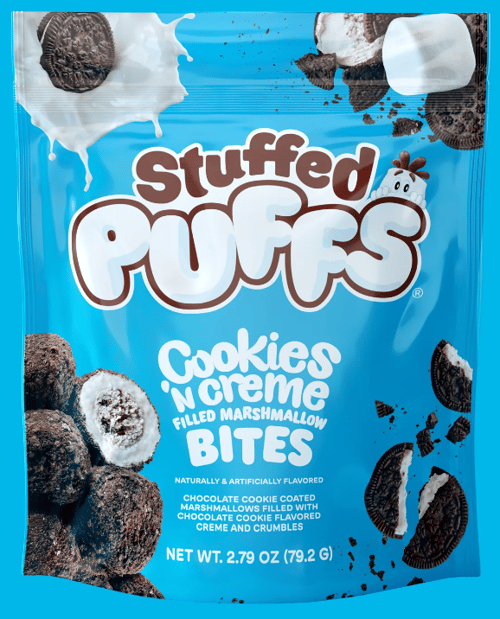US -  Stuffed Puffs Bites - Cookies and Creme Bites 2.79OZ x 8 Bags (BEST BEFORE SEPTEMBER 04,2025)