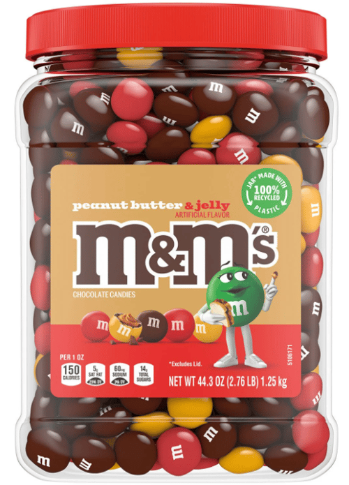 TUB - M&M - Peanut Butter and Jelly Milk Chocolate Candy 44.3 oz (1.25kg) x 1 jar