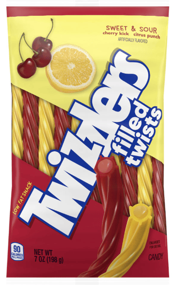 (S7-10) Twizzlers Filled Twists - Peg Bag Sweet & Sour 7 oz x 12 Units