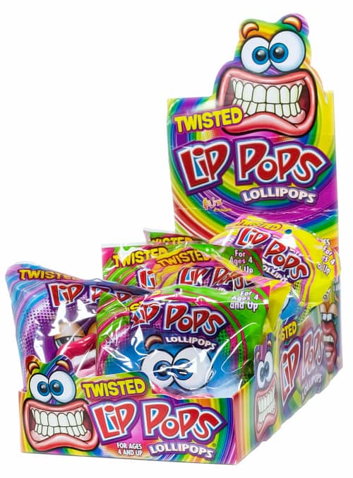 Flix Twisted Lip Pops Assorted Flavored Lollipops 0.8 Ounce x24 Units(2x12) Display Box