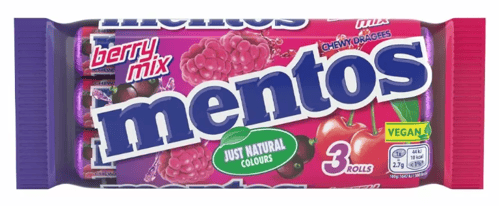 (S4-01) SINGLE - UK - MENTOS - BERRY MIX 38G x 15 ROLLS (3-ROLLS X 5 BAGS) (Best Before March, 2026)