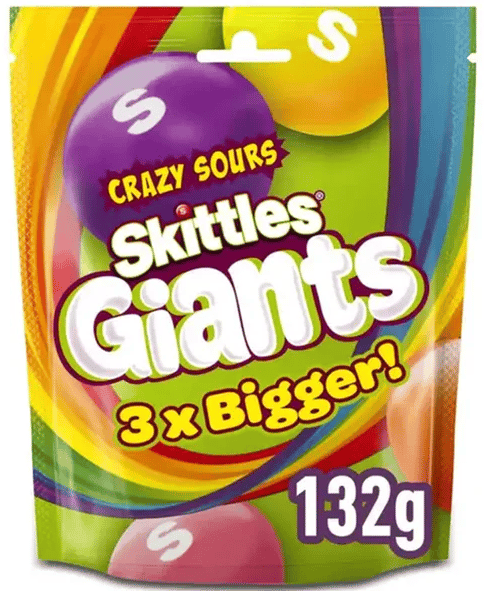 UK - Skittles Giants - Sours 132g x 15 units (Best Before April 11, 2026)