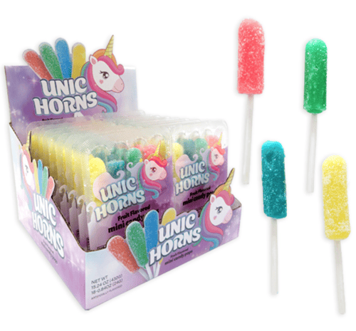 UNICORNS MINI CANDY POPS IN DISPLAY 0.84oz (24g) x 24 units
