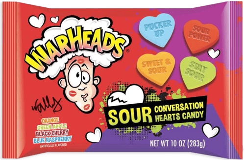 Valentine - Warheads Dextrose Conversations Hearts LDB - 10 oz (283g) x 12 Units