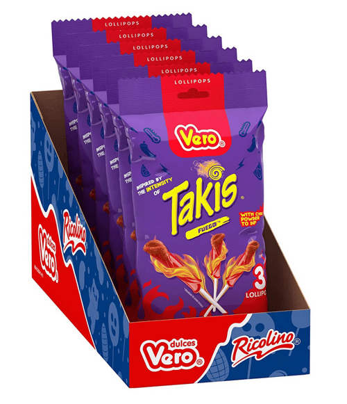 Vero Takis 3-PK Lollipop with Chili Pepper Powder 2.54oz (72g) x 6 Bags