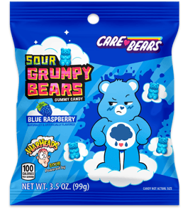 US - Warheads SOUR GRUMPY BEARS Peg Bag - 3.5oz (99g) x 12 Units