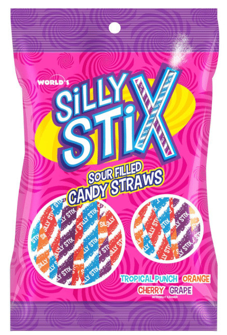 World Silly Stix Straws Peg Bag 2.75 oz (78g) x 24 Units