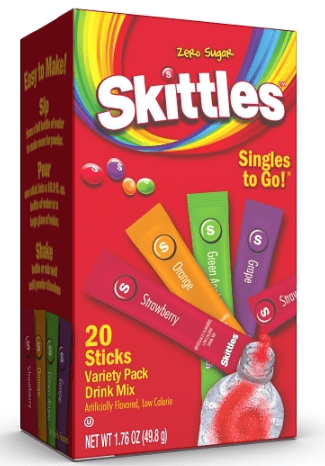 US - Drink Mix - Zero Sugar Skittles Assorted 20-Sticks 1.76oz (49g) x 6 units