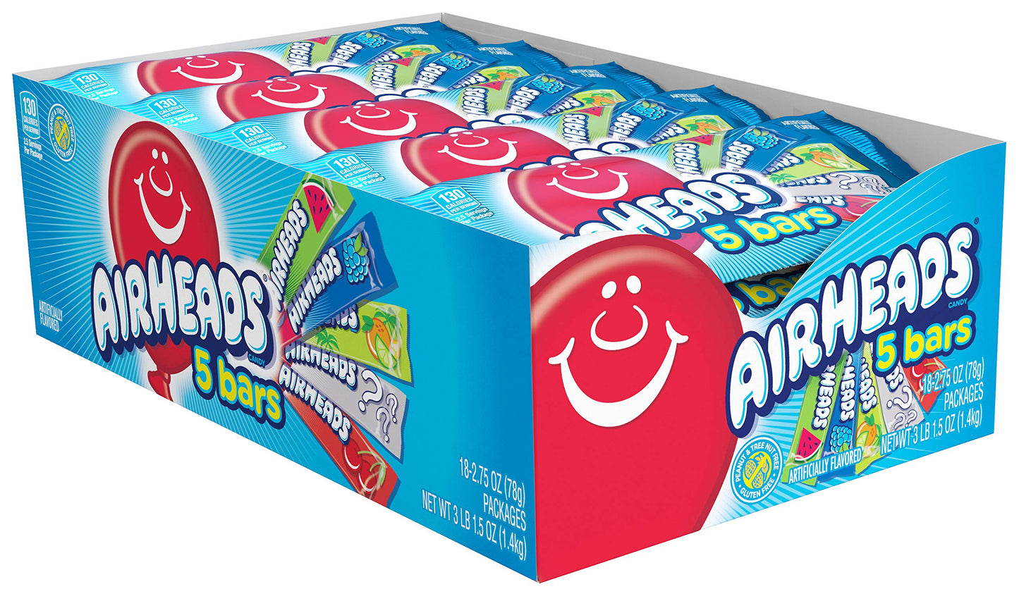 Airheads 5 Pack Bar Assorted Flavors 2.75oz X 18 Units - Québec Candy