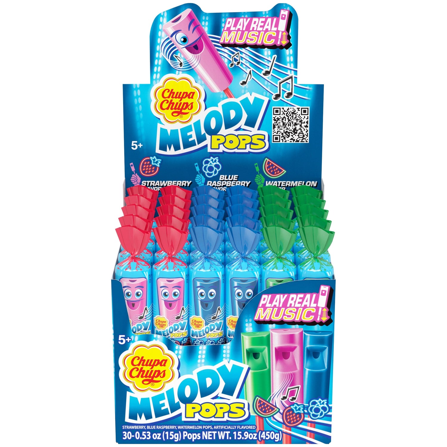 Chupa Chups Melody Pops 3 Flavors .53oz X 30 Units - Québec Candy