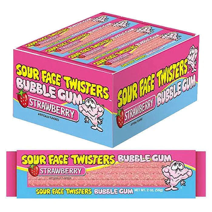 Face Twister Sour Bubblegum Strawberry 2oz X 12 units - Québec Candy