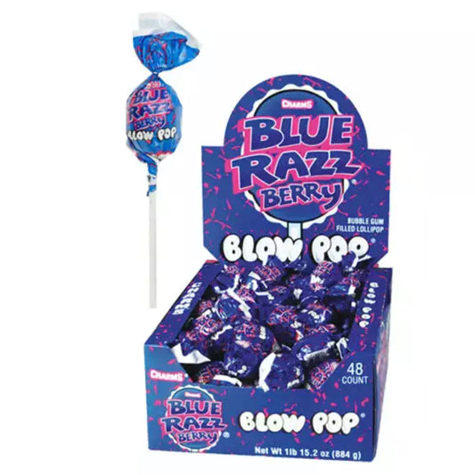 Charms Blow Pop Blue Razz Berry 48 Units - Québec Candy