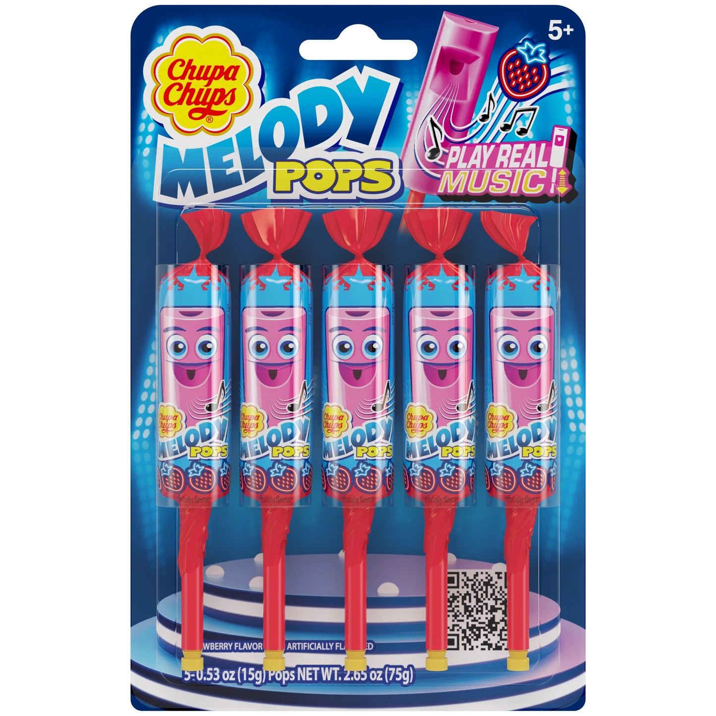 Chupa Chups Melody Pops 5pc Blister Pack Strawberry 2.65oz X 12 Units - Québec Candy