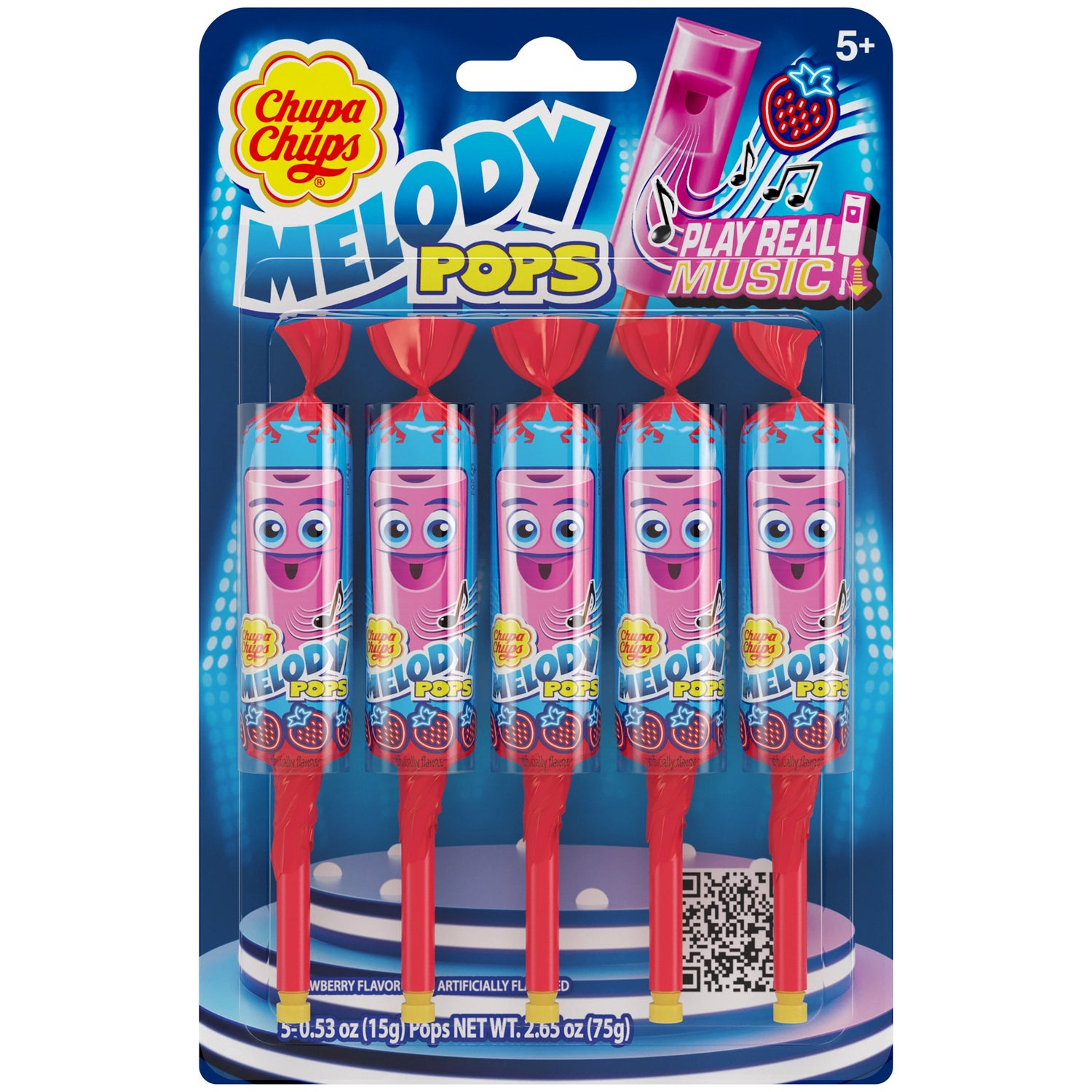Chupa Chups Melody Pops 5pc Blister Pack Strawberry 2.65oz X 12 Units - Québec Candy