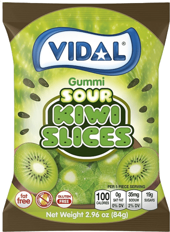 Vidal Gummi Sour Kiwi Slices Peg Bag 3.5oz X 14 Units - Québec Candy