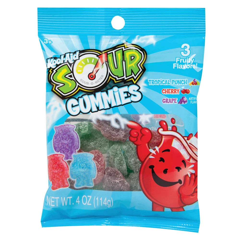 Kool Aid Sour Gummies Peg Bag 4oz X 12 Units - Québec Candy