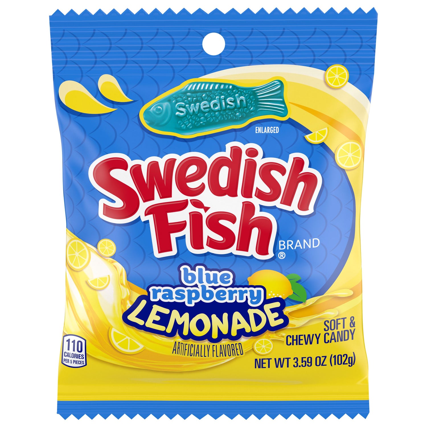 Swedish Fish Blue Rasp Lemonade Peg Bag 3.59 Oz X 12 Units - Québec Candy