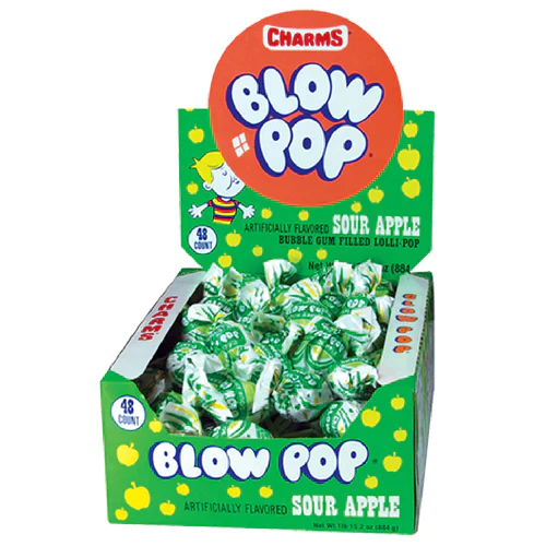 Charms Blow Pop Sour Apple 48 Units - Québec Candy