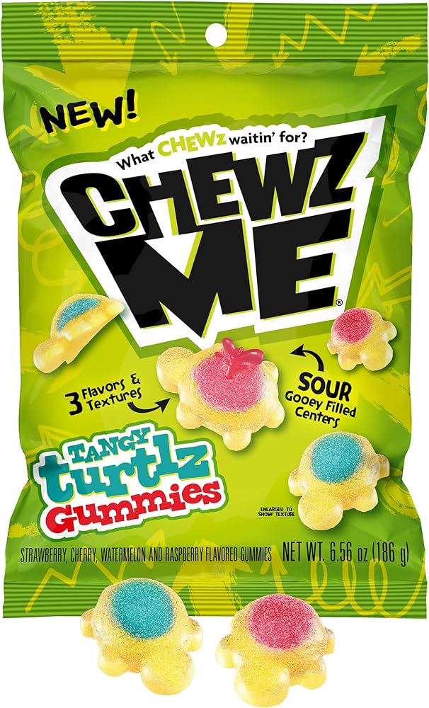 Colombina Chewz Sour Gummies Turtle Peg Bag 3.2OZ X 12 Units - Québec Candy